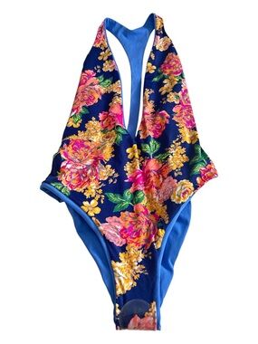 Maaji Indigo Blue Tiki Reversible Cheeky Cut Swim Suit Size M